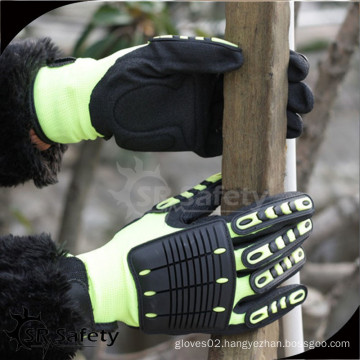 SRSAFETY working gloves anti-impact gloves/13 gauge knitted Nylon+UHMWPE+Glassfibre liner coated nitrile on palm, sandy finish